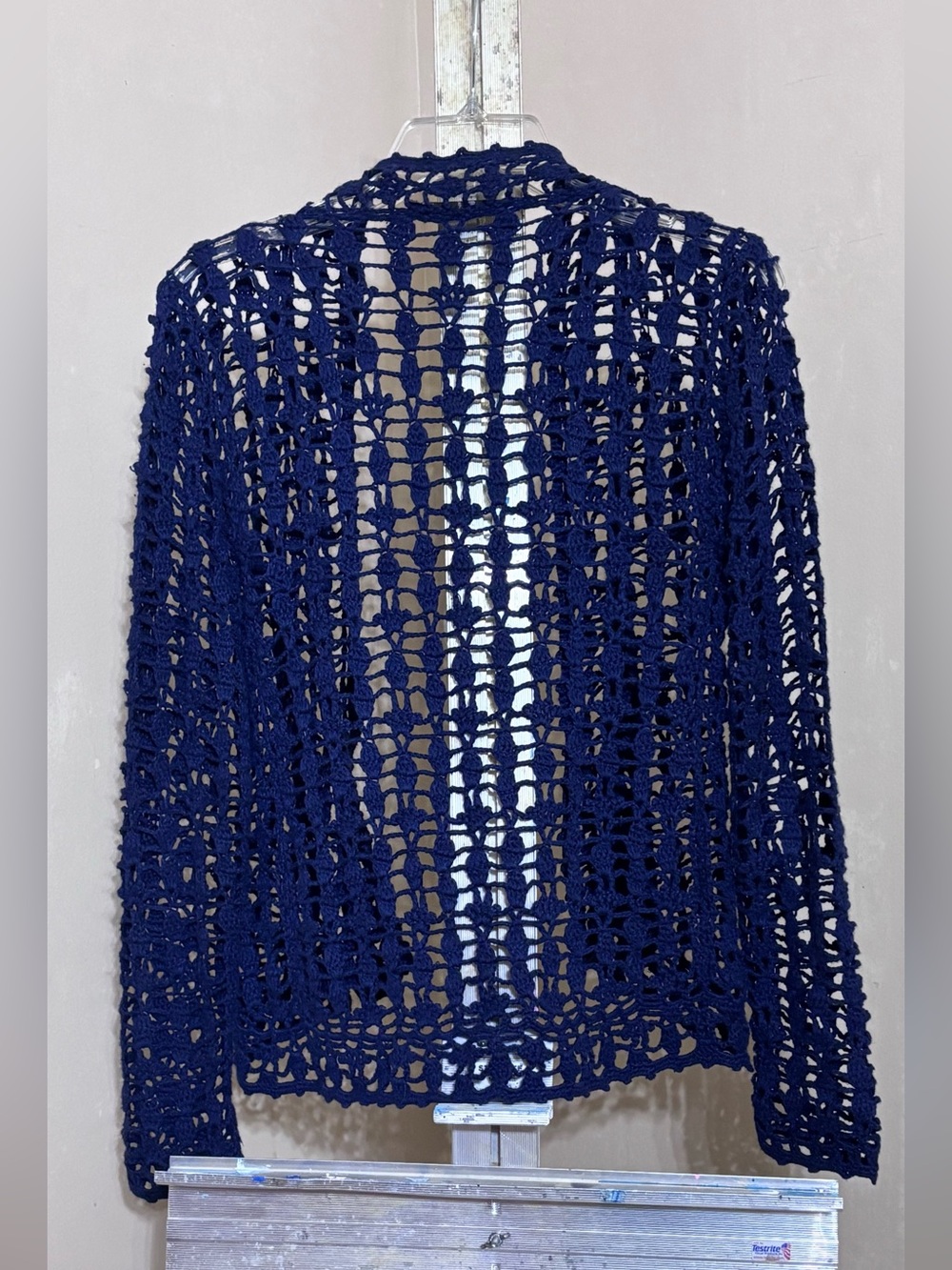 Vintage Hazel Crochet Open Front Cardigan - Navy Blue - Boho Whimsigoth Sz S - Picture 4 of 7